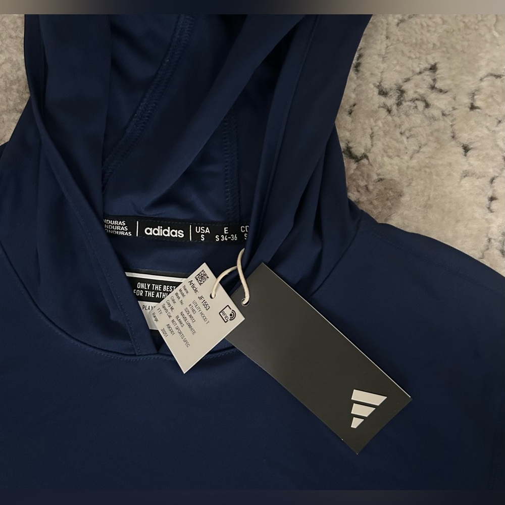 Adidas Blue Navy JF1553 Regular Fit Polyester Hoodie Women’s Sz: Small - Picture 2 of 3